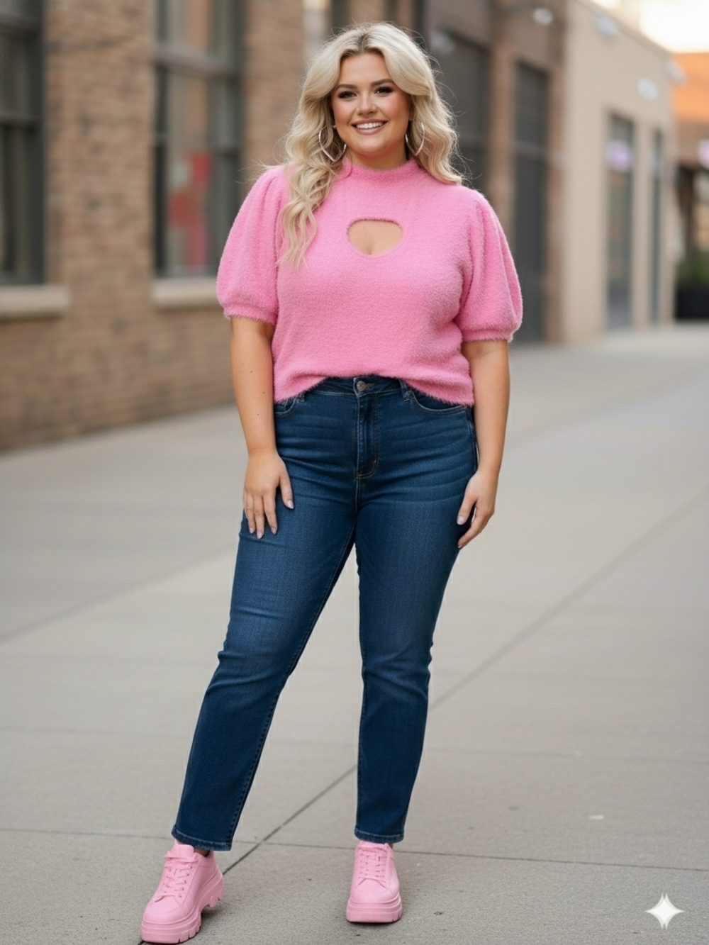 💕Curvy Girl 💕Brand Pink Fuzzy Heart Cut Out Sweater